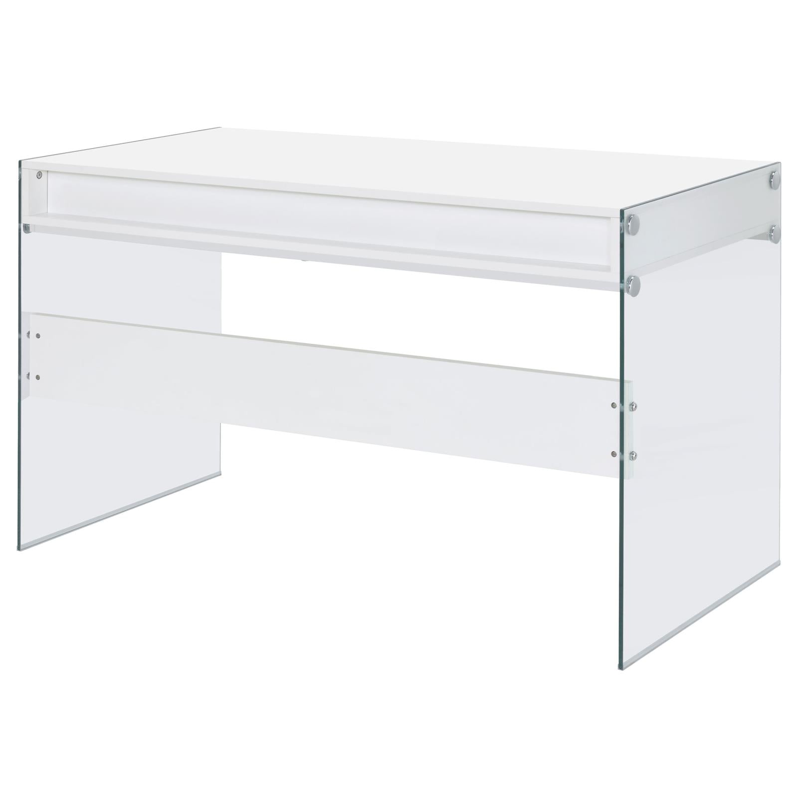 Dobrev Glossy White/Clear 2-Drawer Writing Desk - 800829 - Luna Furniture - Dallas Store