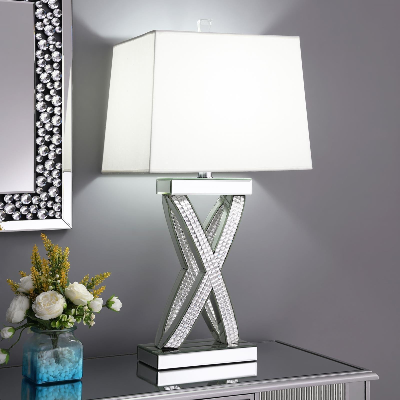 Dominick Table Lamp with Rectange Shade White/Mirror - 923289 - Luna Furniture - Dallas Store