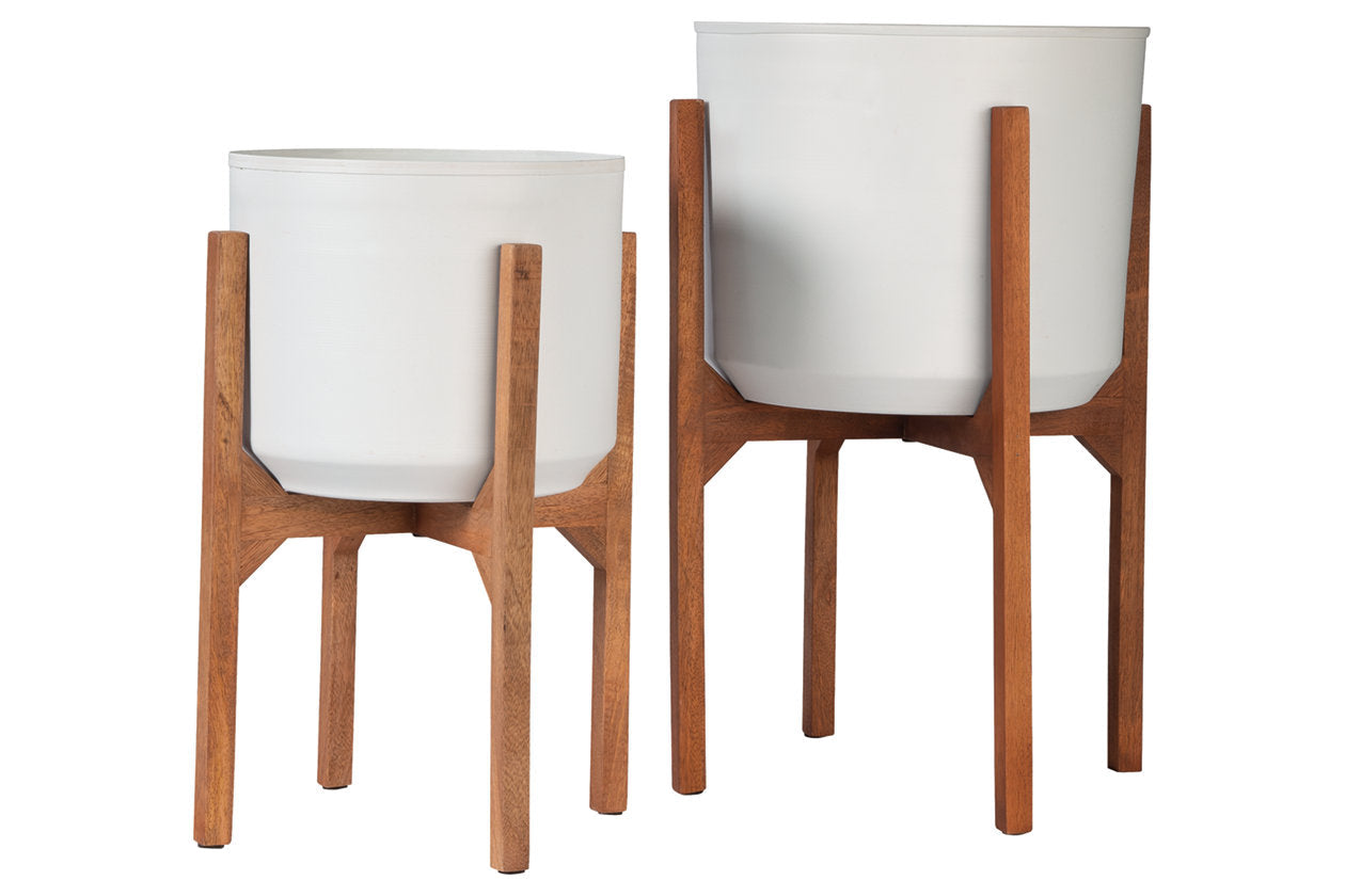 Dorcey White/Brown Planter, Set of 2 - A2000427 - Luna Furniture - Dallas Store