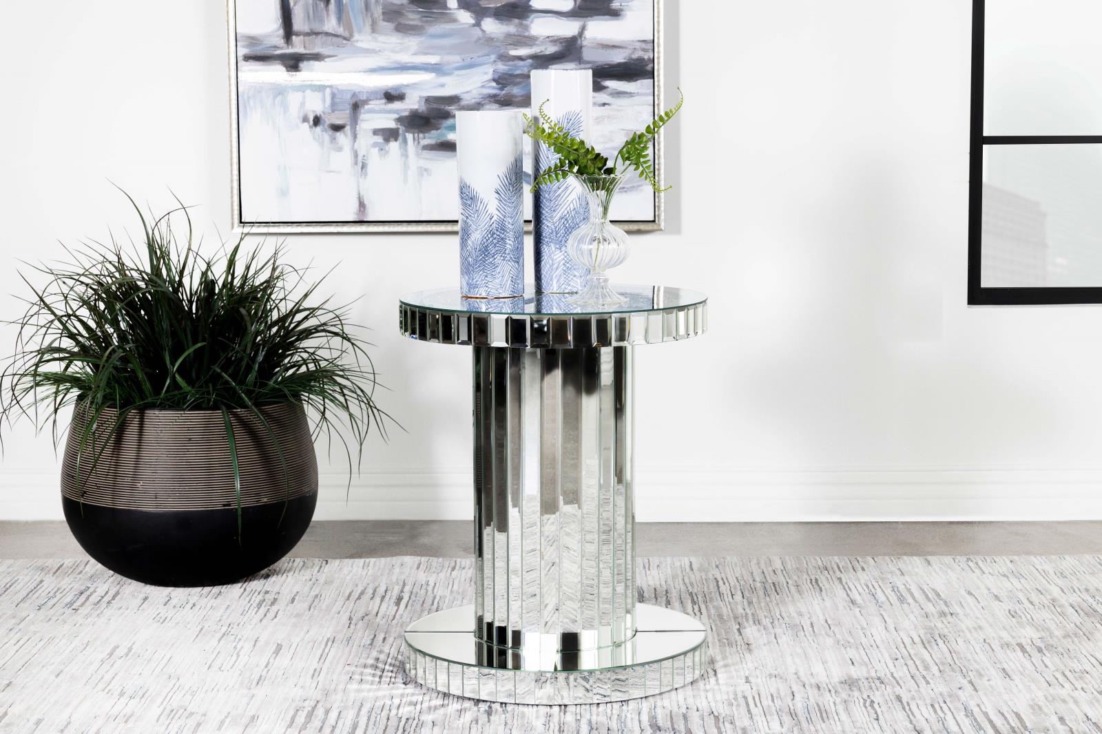 Dorielle Mirror Crystal Inlay Round Top Accent Table - 936125 - Luna Furniture - Dallas Store