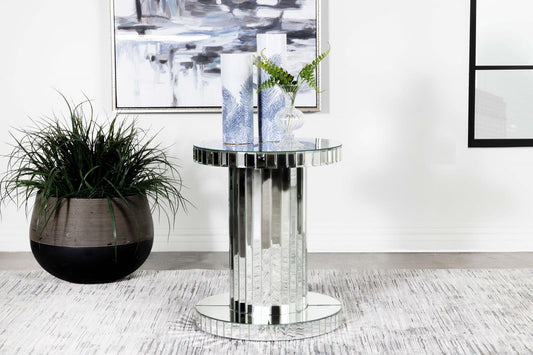 Dorielle Mirror Crystal Inlay Round Top Accent Table - 936125 - Luna Furniture - Dallas Store
