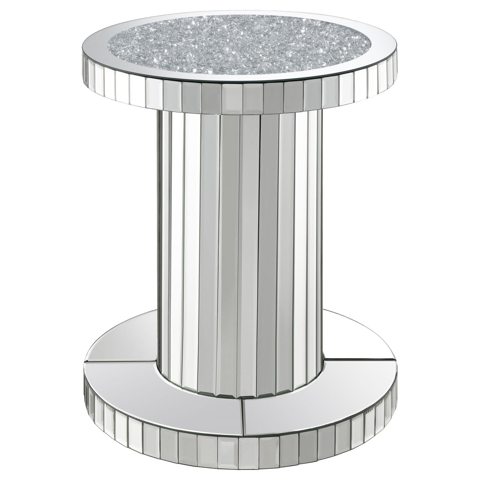 Dorielle Mirror Crystal Inlay Round Top Accent Table - 936125 - Luna Furniture - Dallas Store