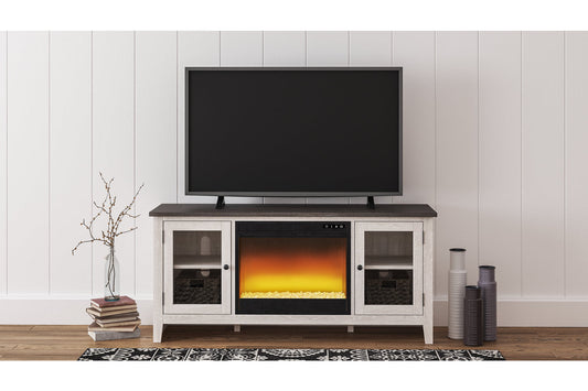 Dorrinson Two-tone 60" TV Stand with Electric Fireplace - SET | W100-02 | W287-68 - Luna Furniture - Dallas Store