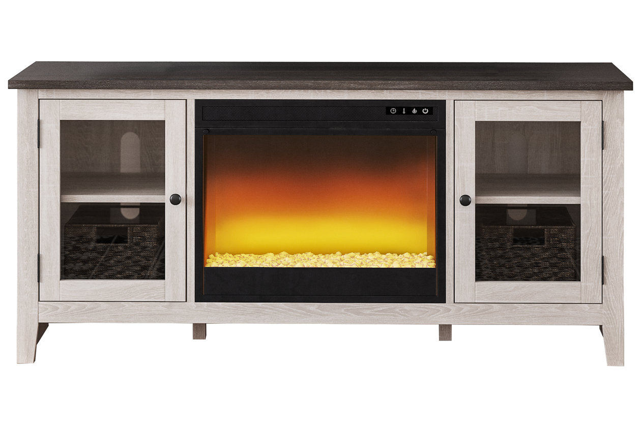 Dorrinson Two-tone 60" TV Stand with Electric Fireplace - SET | W100-02 | W287-68 - Luna Furniture - Dallas Store