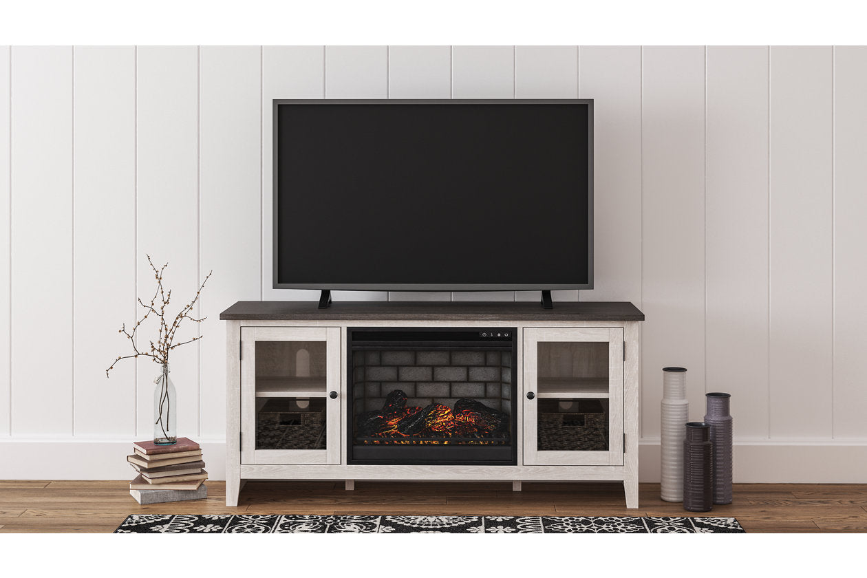 Dorrinson Two-tone 60" TV Stand with Electric Fireplace - SET | W100-101 | W287-68 - Luna Furniture - Dallas Store