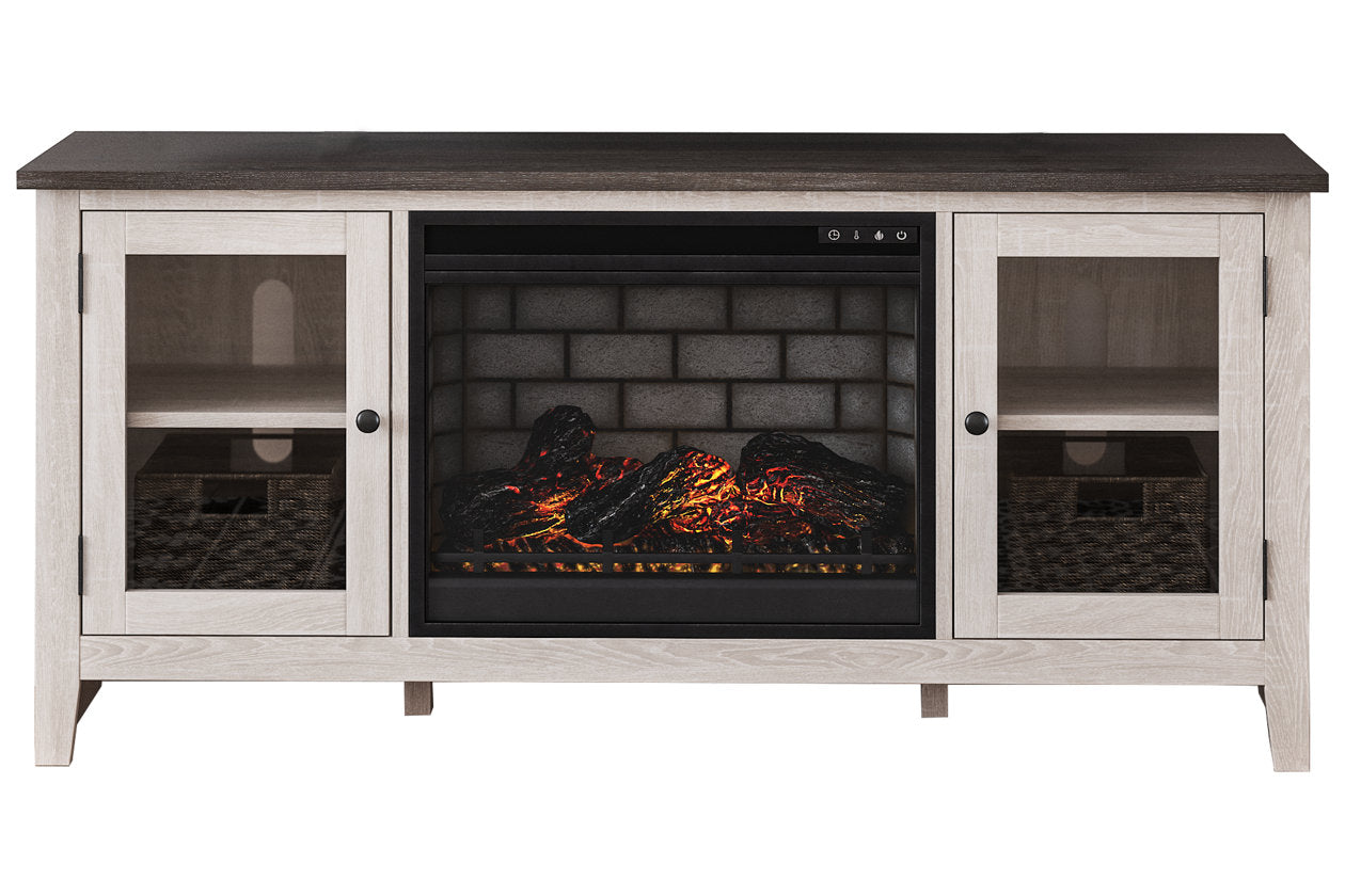 Dorrinson Two-tone 60" TV Stand with Electric Fireplace - SET | W100-101 | W287-68 - Luna Furniture - Dallas Store