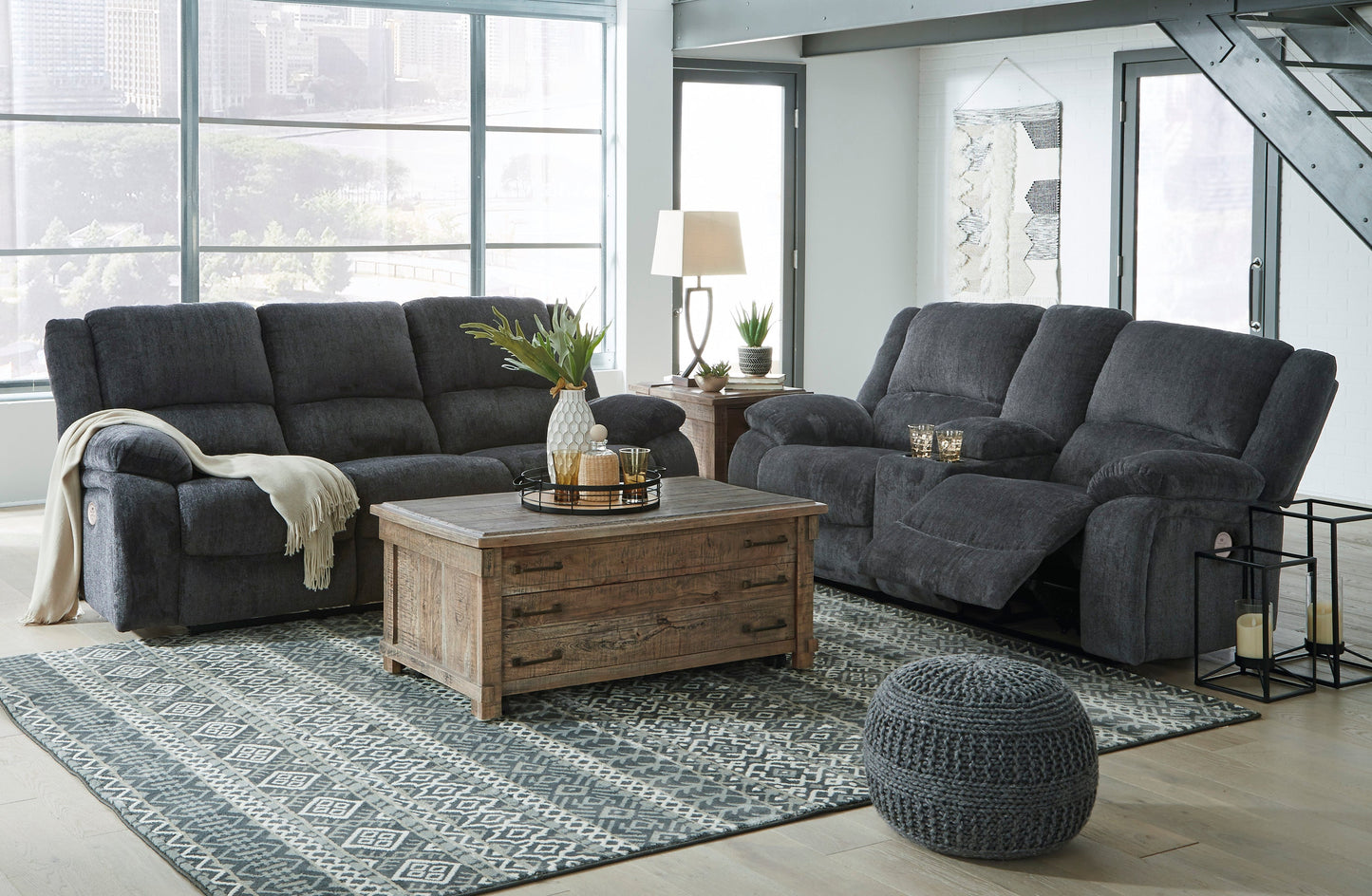 Draycoll Slate Power Reclining Living Room Set - SET | 7650487 | 7650496 - Luna Furniture - Dallas Store