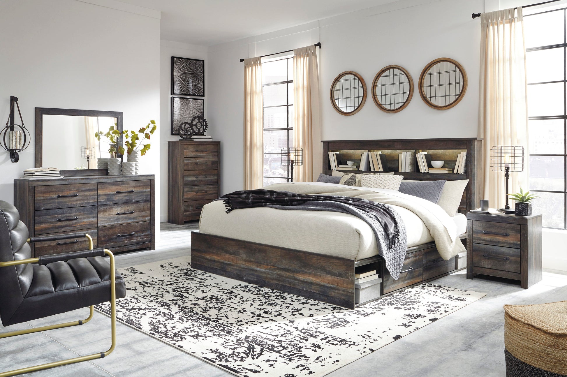 Drystan Multi Bookcase Double Side Storage Platform Bedroom Set - SET | B211-56 | B211-69 | B211-60(2) | B211-31 | B211-92 | B100-14 - Luna Furniture - Dallas Store