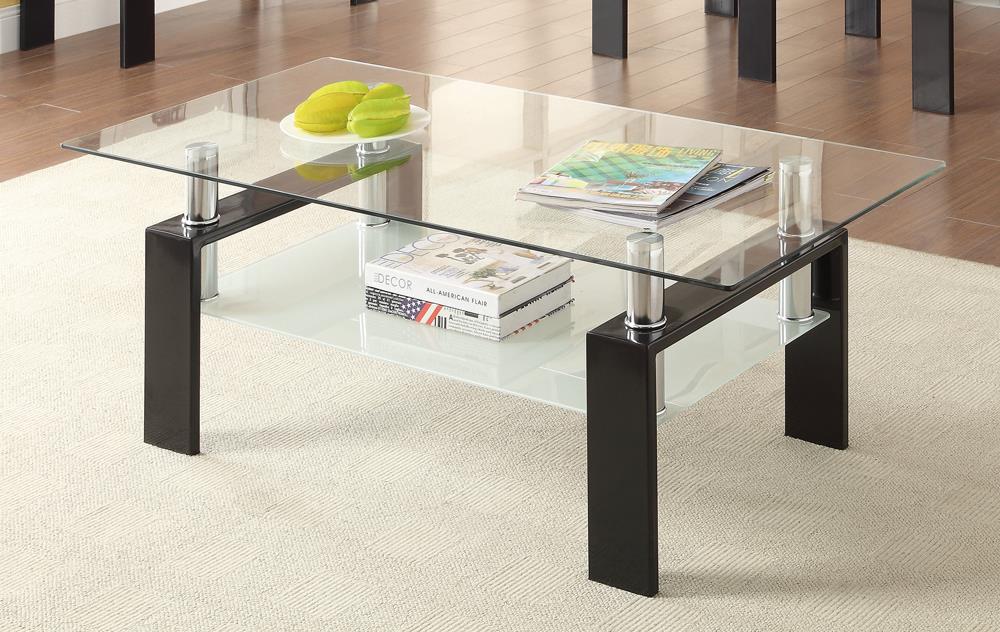 Dyer Black Tempered Glass Coffee Table with Shelf - 702288 - Luna Furniture - Dallas Store