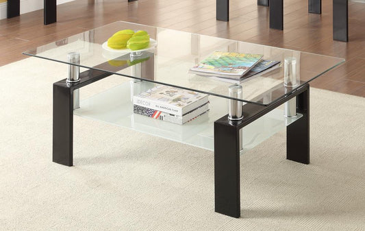 Dyer Black Tempered Glass Coffee Table with Shelf - 702288 - Luna Furniture - Dallas Store