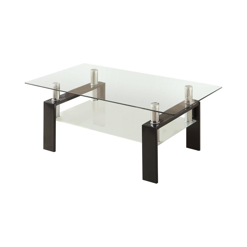 Dyer Black Tempered Glass Coffee Table with Shelf - 702288 - Luna Furniture - Dallas Store