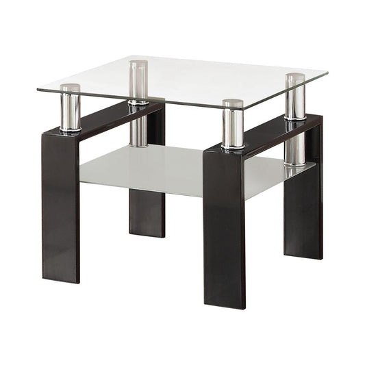Dyer Tempered Glass End Table with Shelf Black - 702287 - Luna Furniture - Dallas Store