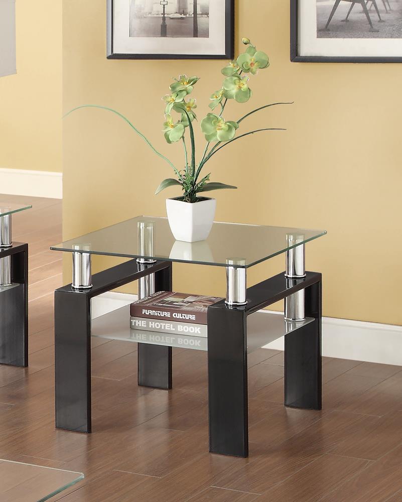 Dyer Tempered Glass End Table with Shelf Black - 702287 - Luna Furniture - Dallas Store