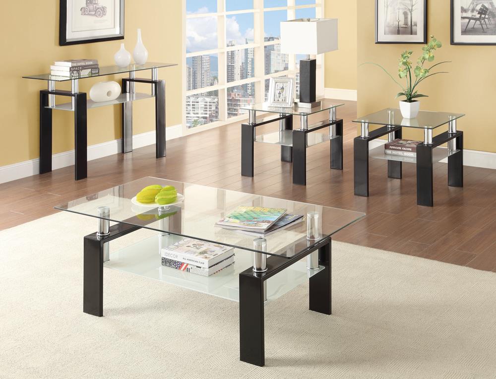 Dyer Tempered Glass End Table with Shelf Black - 702287 - Luna Furniture - Dallas Store