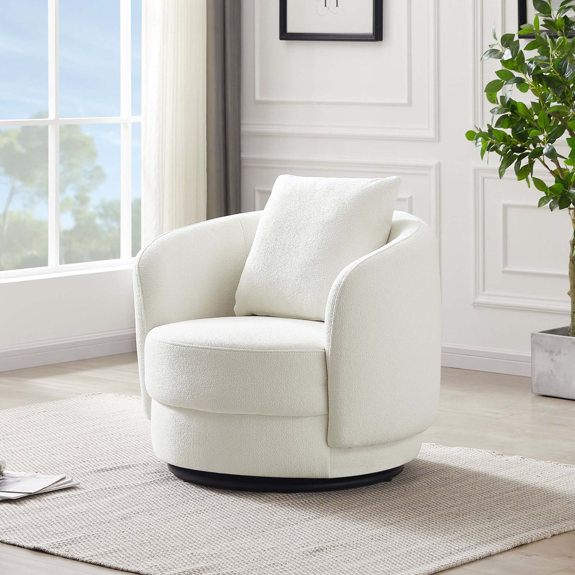 Dylan Boucle Lounge Chair Cream - AFC00483 - Luna Furniture - Dallas Store