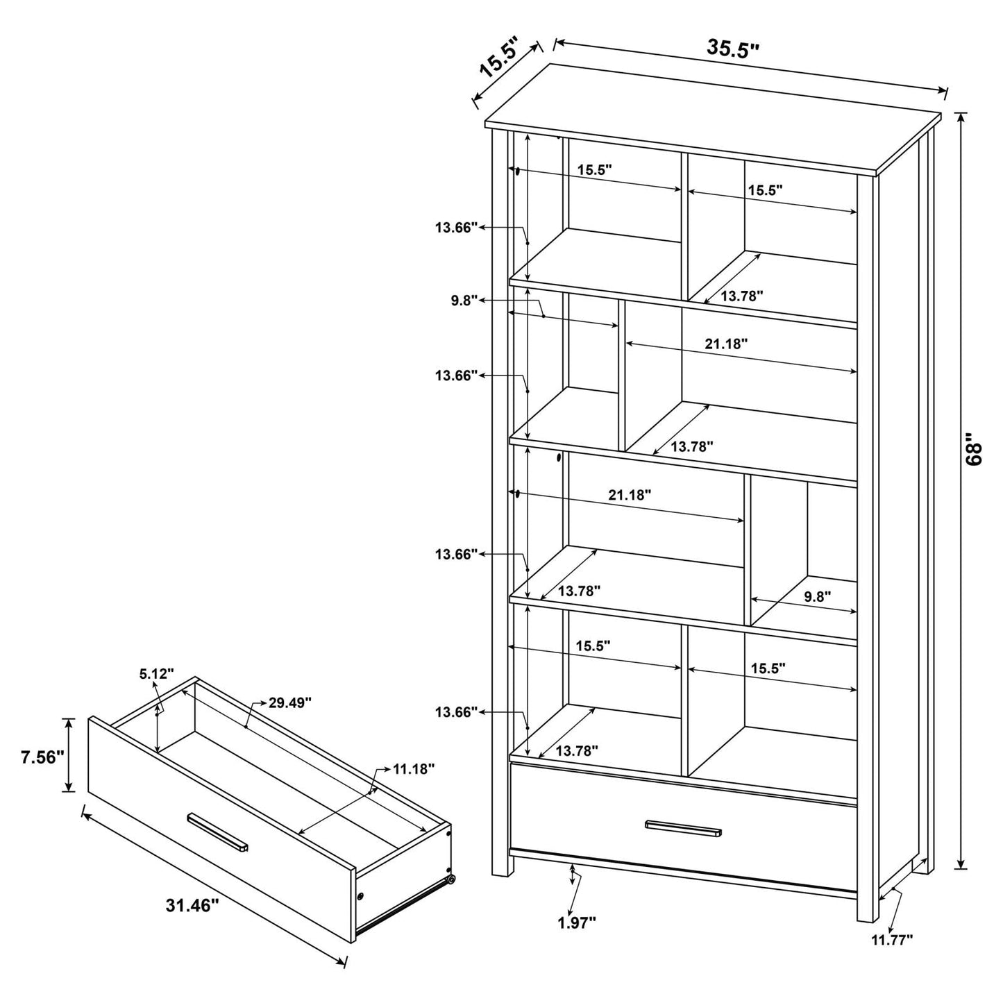Dylan Rectangular 8-Shelf Bookcase - 801574 - Luna Furniture - Dallas Store