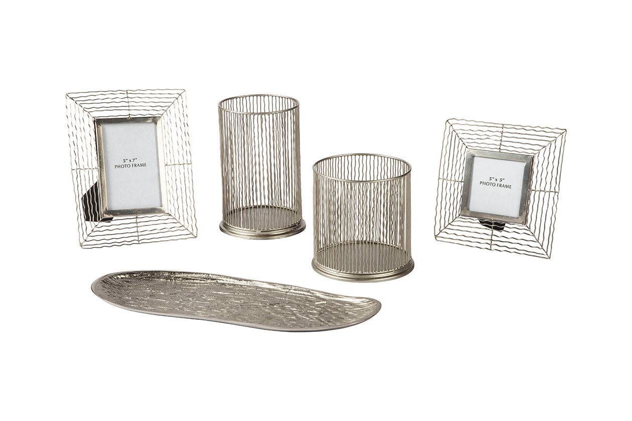 Dympna Silver Finish Accessory Set, Set of 5 - A2C00115 - Luna Furniture - Dallas Store