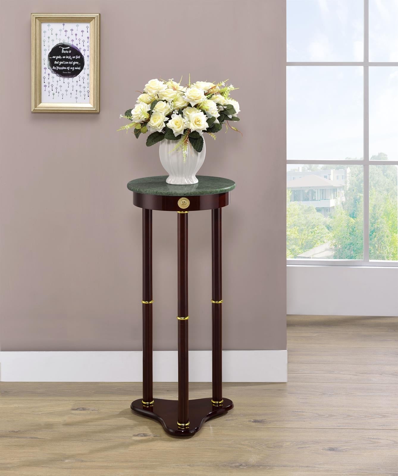 Edie Merlot Round Marble Top Accent Table - 3315 - Luna Furniture - Dallas Store