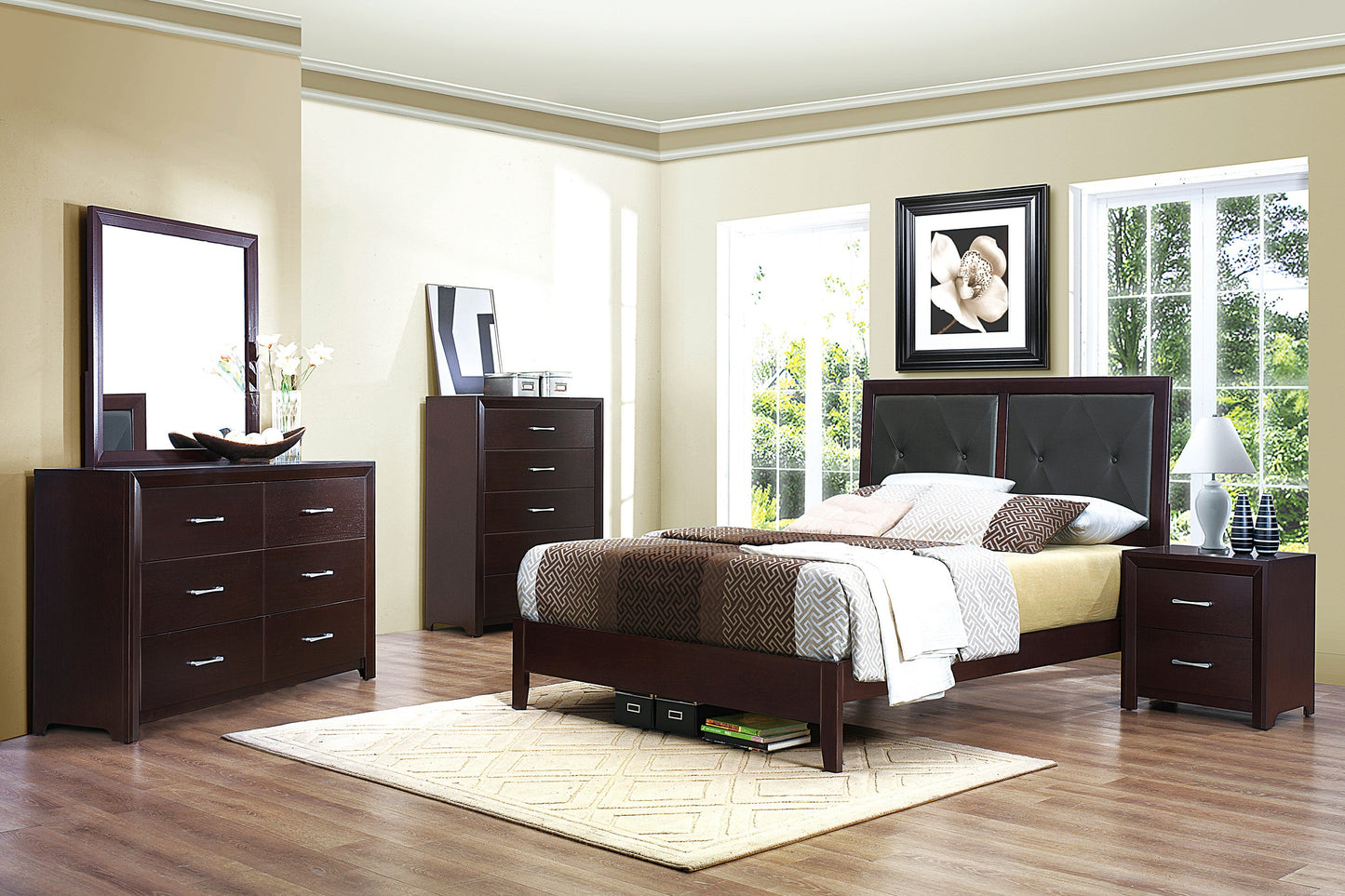 Edina Espresso Queen Upholstered Panel Bed - SET | 2145-1 | 2145-2 | 2145-3 - Luna Furniture - Dallas Store