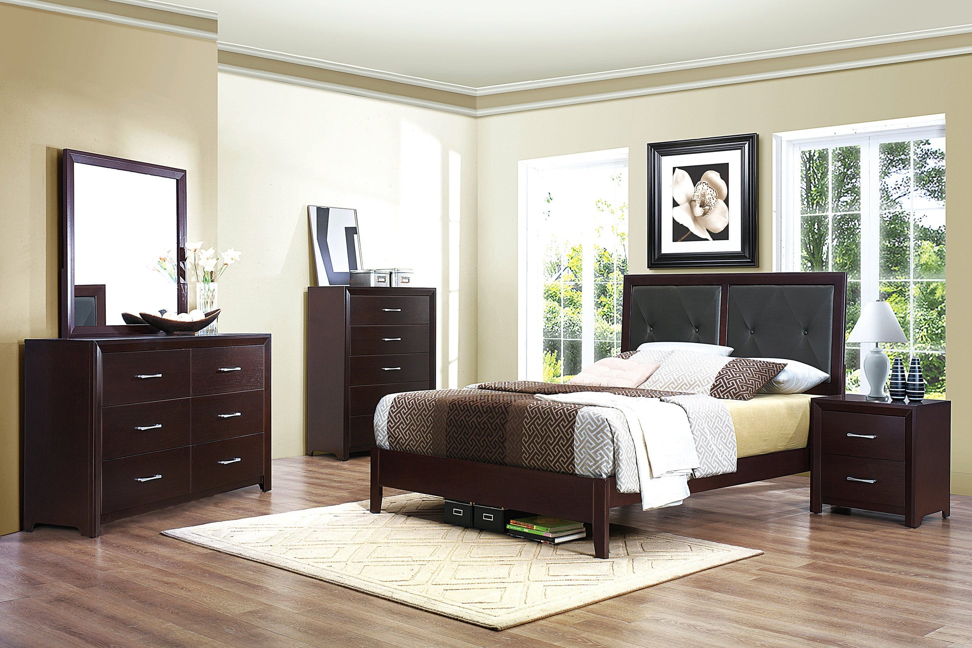 Edina Espresso Queen Upholstered Panel Bed - SET | 2145-1 | 2145-2 | 2145-3 - Luna Furniture - Dallas Store