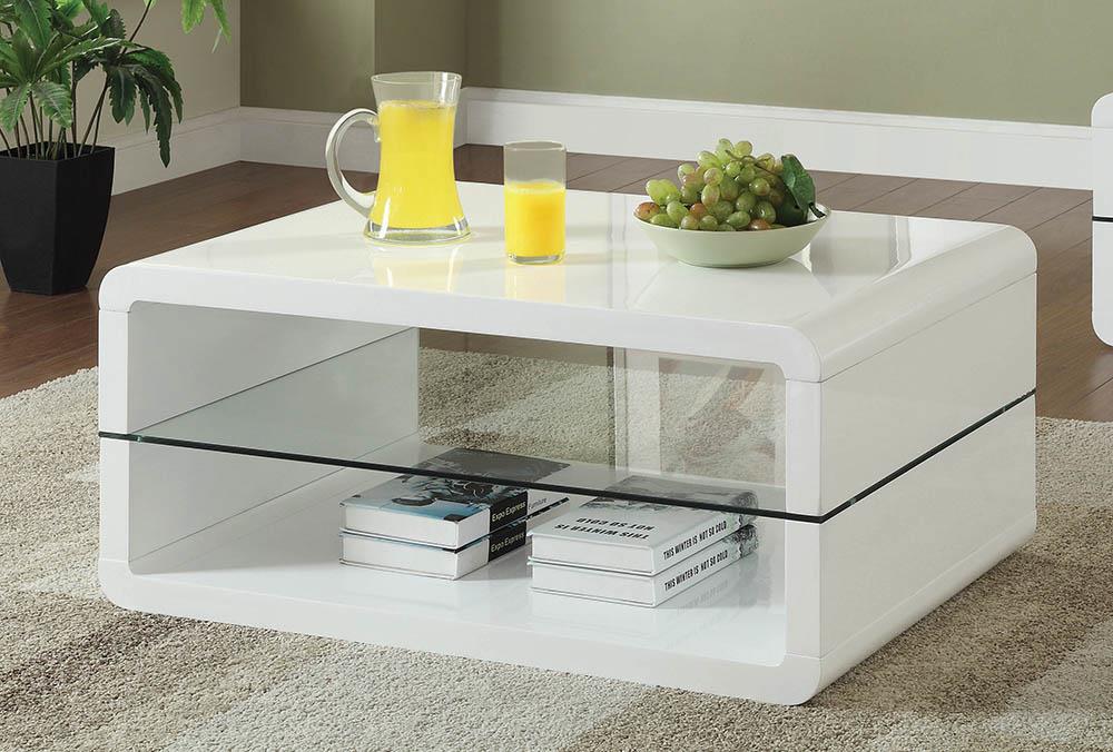 Elana Glossy White Rectangle 2-Shelf Coffee Table - 703268 - Luna Furniture - Dallas Store