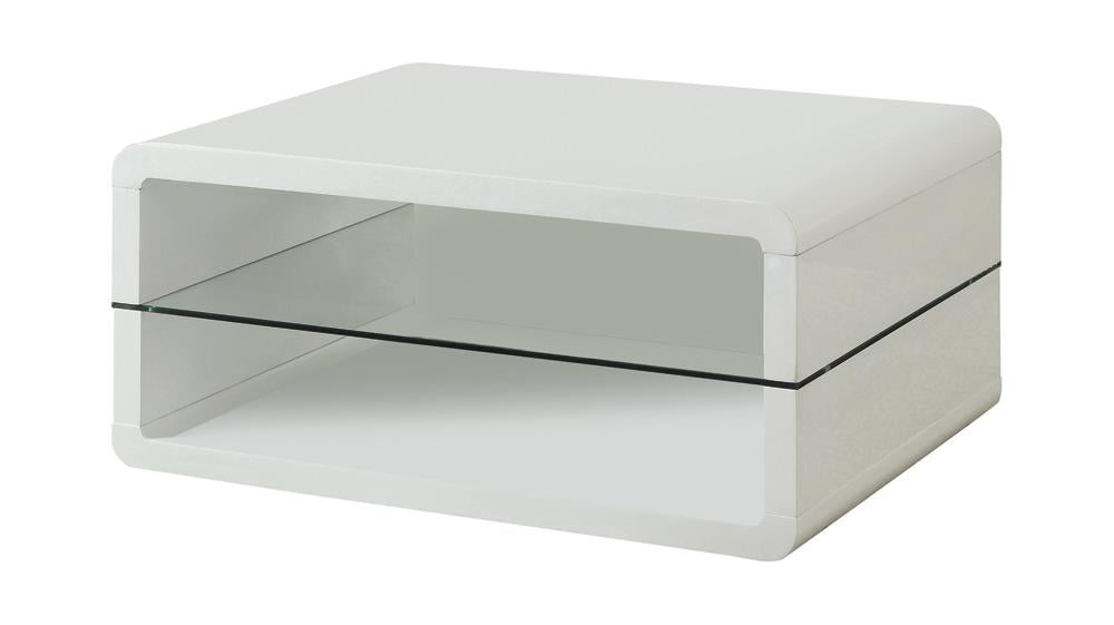 Elana Glossy White Rectangle 2-Shelf Coffee Table - 703268 - Luna Furniture - Dallas Store