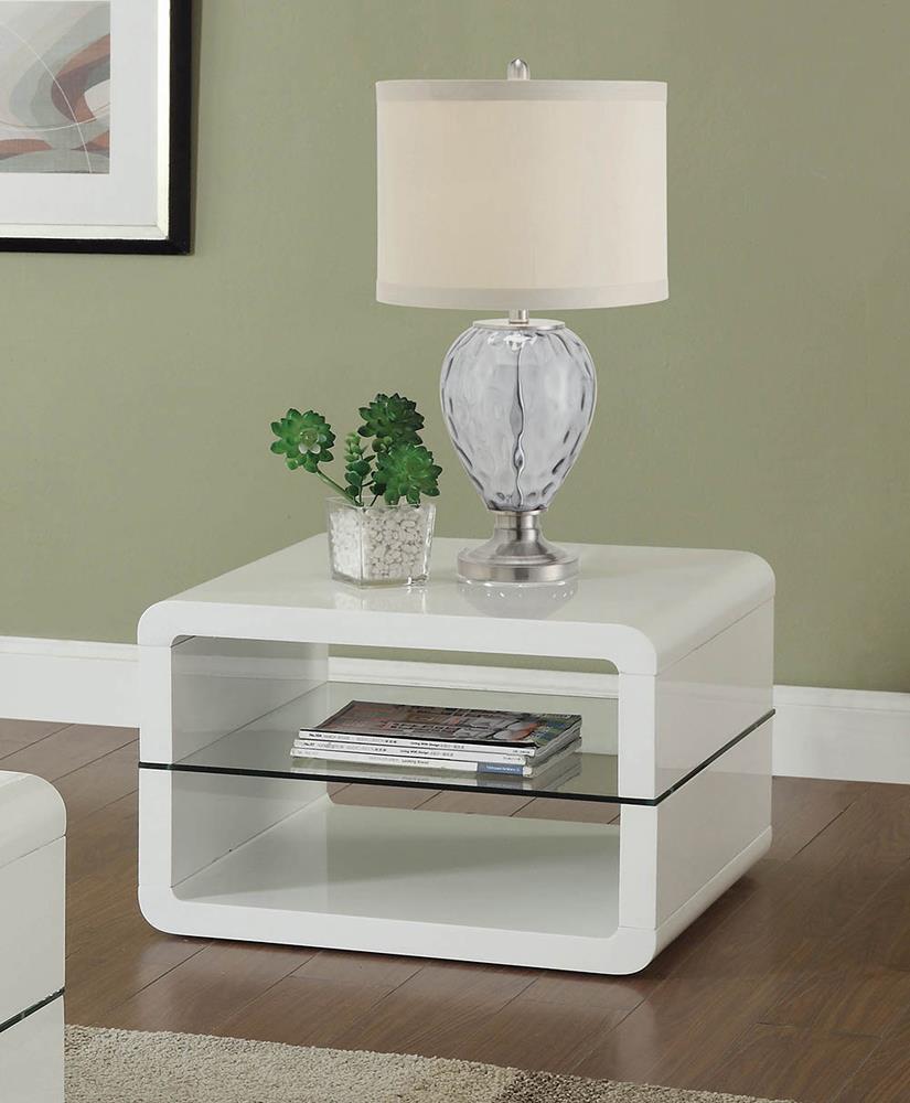 Elana Square 2-Shelf End Table Glossy White - 703267 - Luna Furniture - Dallas Store
