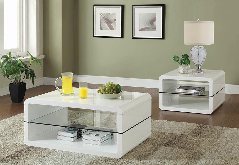 Elana Square 2-Shelf End Table Glossy White - 703267 - Luna Furniture - Dallas Store