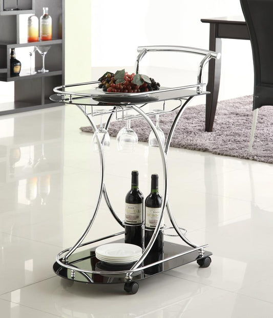 Elfman Chrome/Black 2-shelve Serving Cart - 910001 - Luna Furniture - Dallas Store