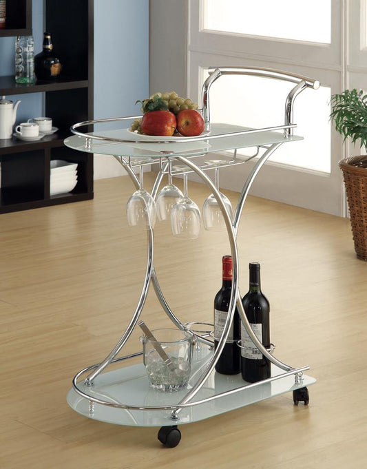 Elfman Chrome/White 2-shelve Serving Cart - 910002 - Luna Furniture - Dallas Store