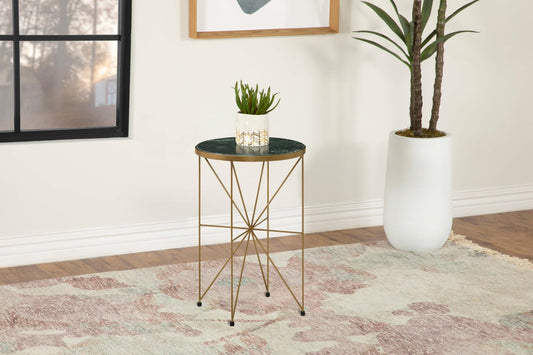 Eliska Green/Antique Gold Round Accent Table with Marble Top - 936061 - Luna Furniture - Dallas Store