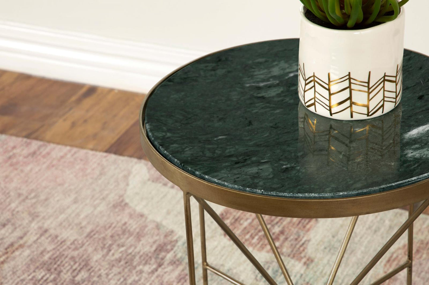 Eliska Green/Antique Gold Round Accent Table with Marble Top - 936061 - Luna Furniture - Dallas Store