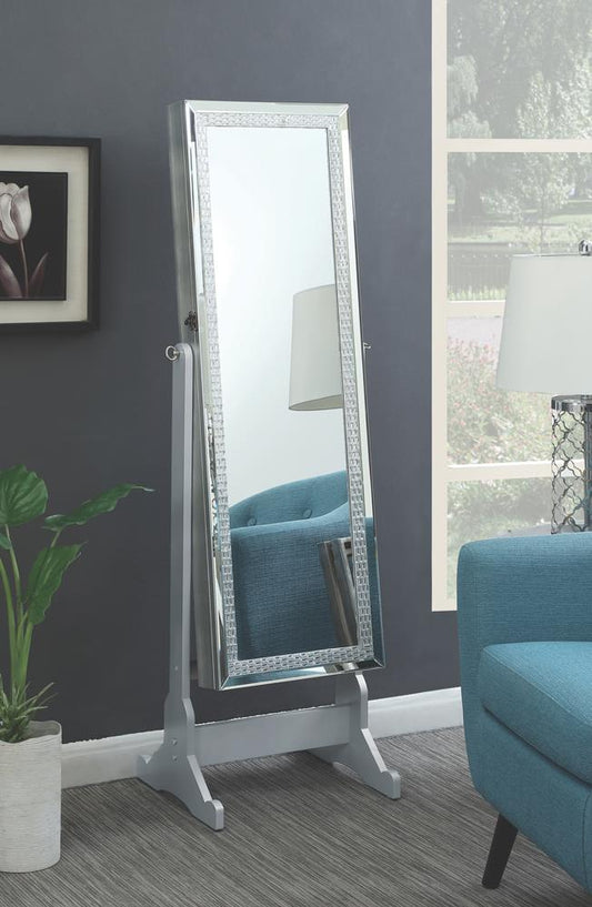 Elle Silver Jewelry Cheval Mirror with Crystal Trim - 902779 - Luna Furniture - Dallas Store