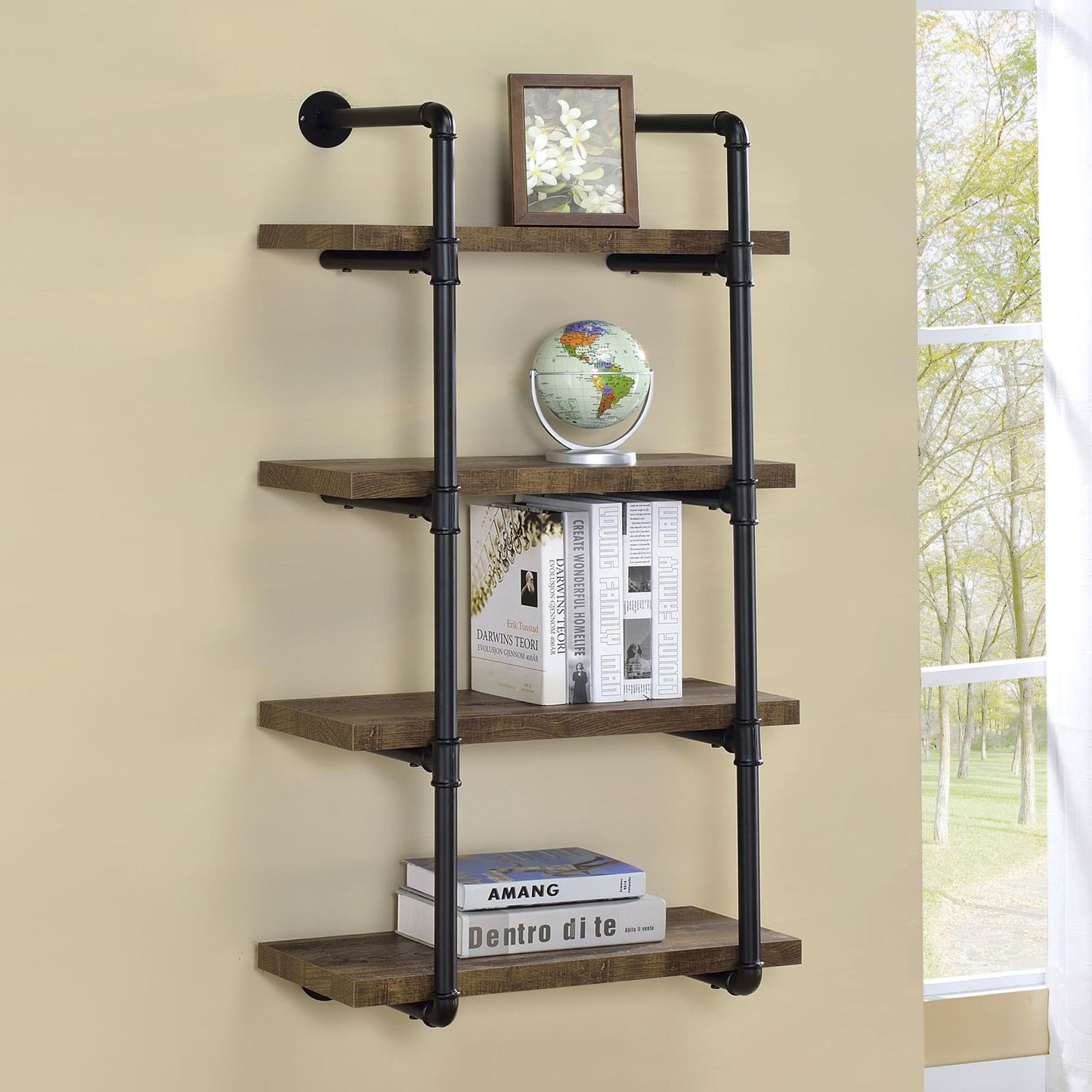 Elmcrest 24-inch Wall Shelf Black/Rustic Oak - 804426 - Luna Furniture - Dallas Store