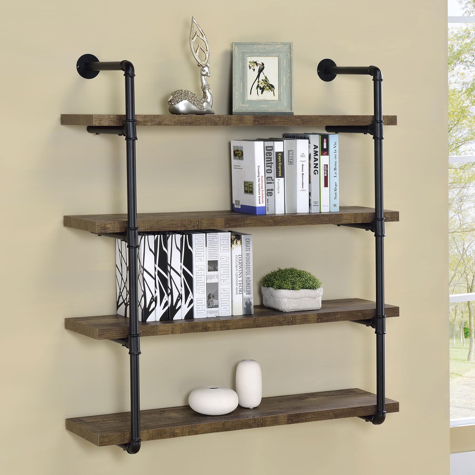 Elmcrest 40-inch Wall Shelf Black/Rustic Oak - 804417 - Luna Furniture - Dallas Store