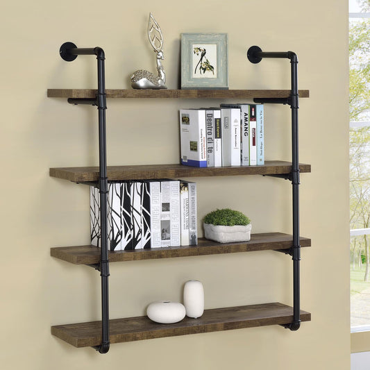 Elmcrest 40-inch Wall Shelf Black/Rustic Oak - 804417 - Luna Furniture - Dallas Store