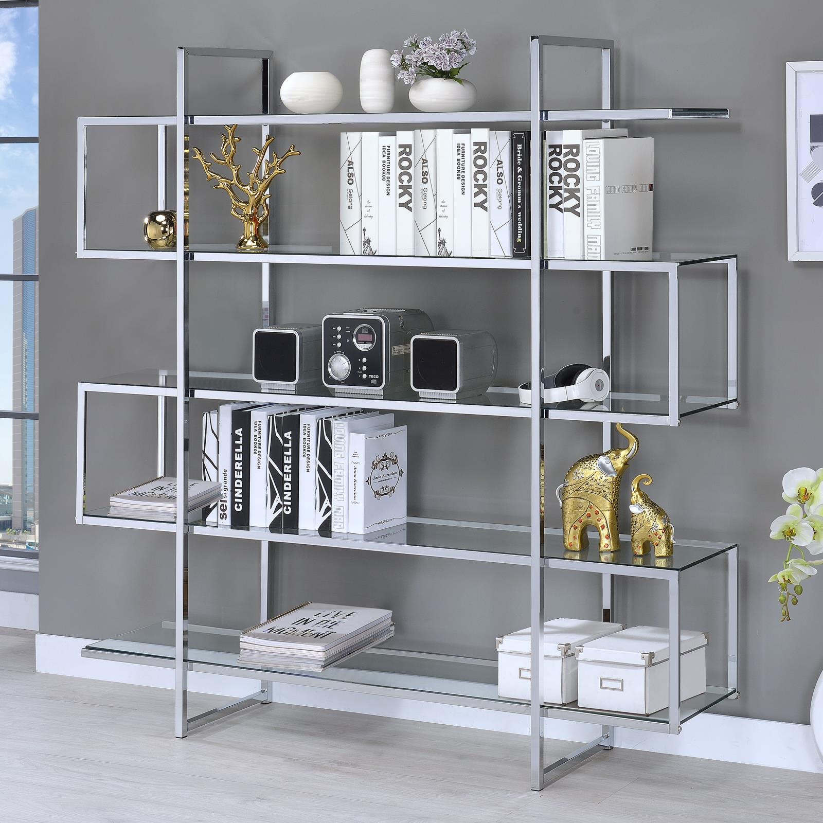 Elmer Clear/Chrome 5-Shelf Bookcase - 801304 - Luna Furniture - Dallas Store