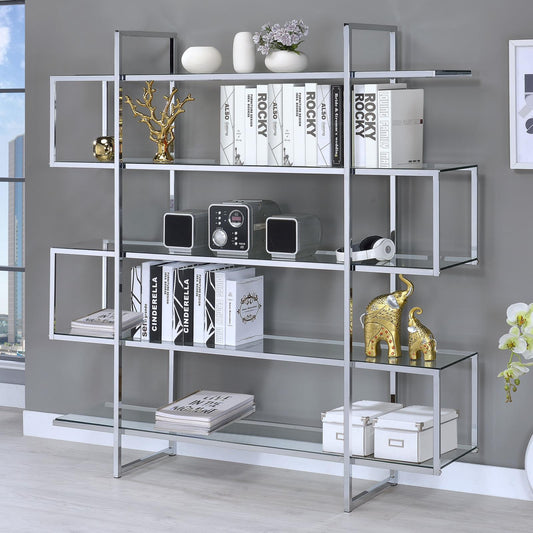 Elmer Clear/Chrome 5-Shelf Bookcase - 801304 - Luna Furniture - Dallas Store