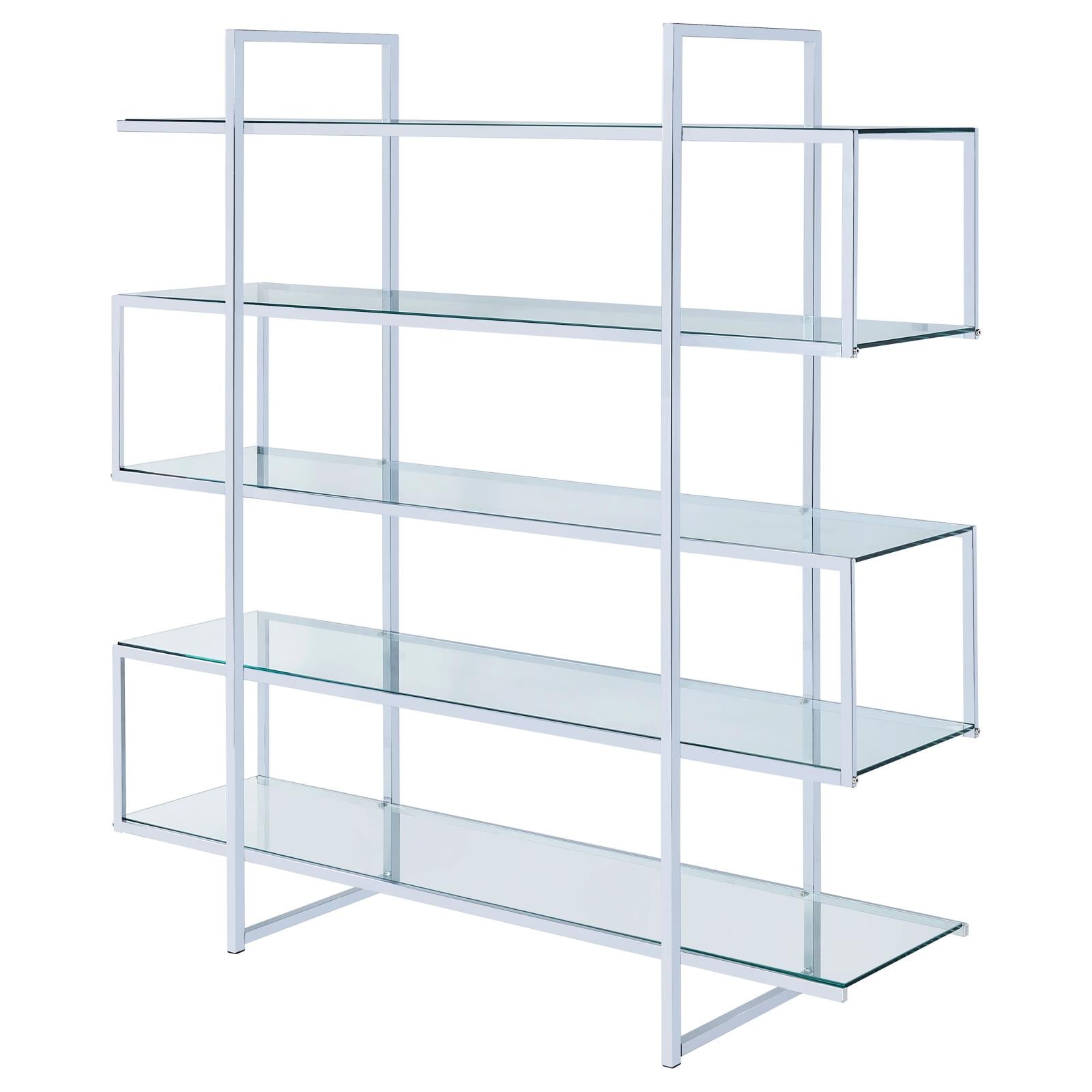 Elmer Clear/Chrome 5-Shelf Bookcase - 801304 - Luna Furniture - Dallas Store