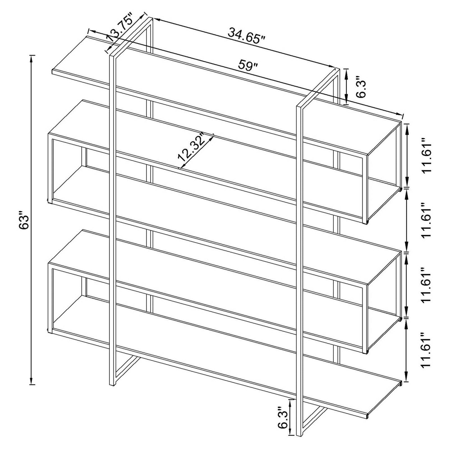 Elmer Clear/Chrome 5-Shelf Bookcase - 801304 - Luna Furniture - Dallas Store