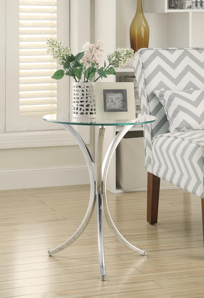 Eloise Chrome Round Accent Table with Curved Legs - 902869 - Luna Furniture - Dallas Store