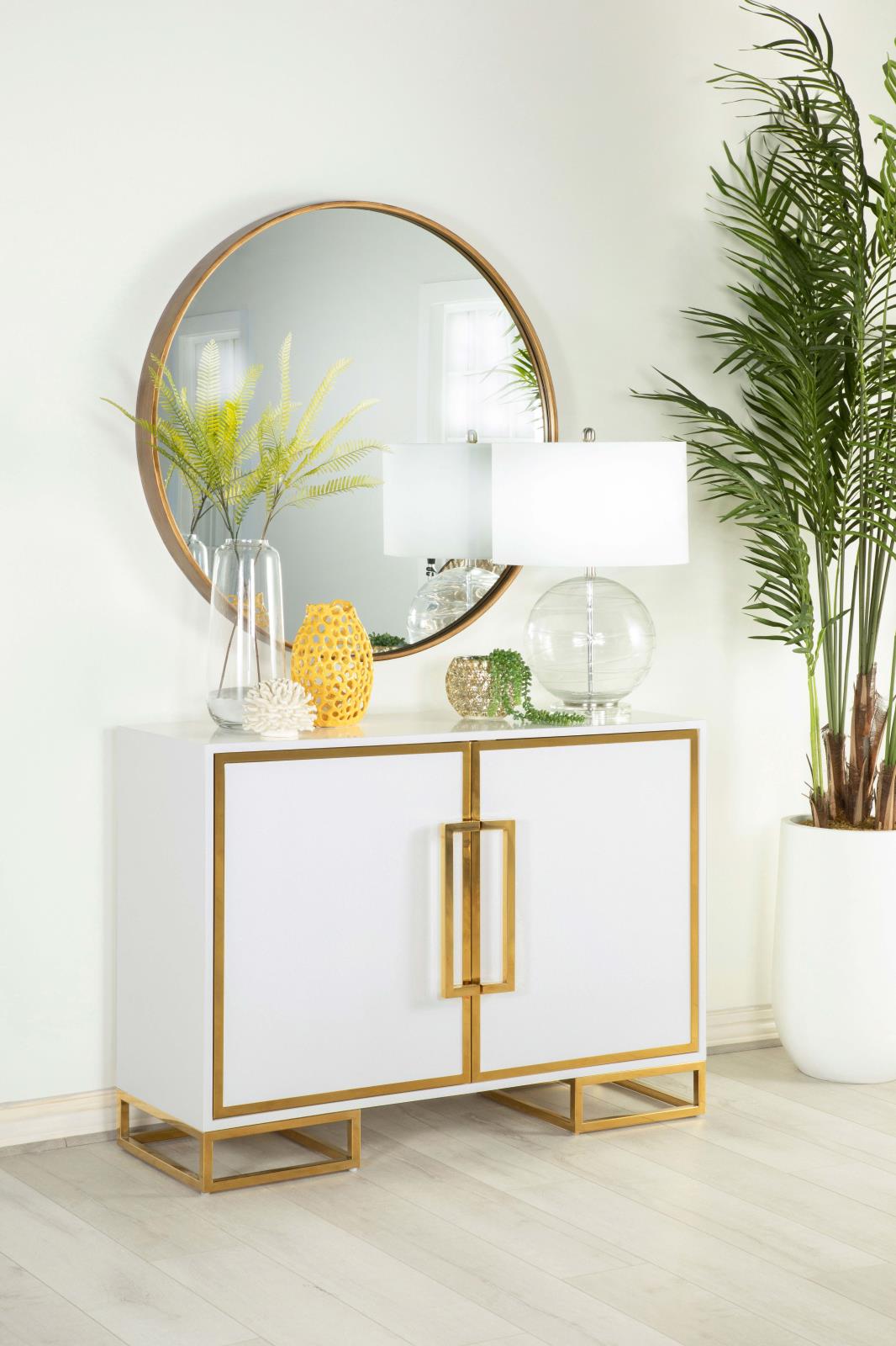 Elsa White/Gold 2-Door Accent Cabinet with Adjustable Shelves - 959594 - Luna Furniture - Dallas Store