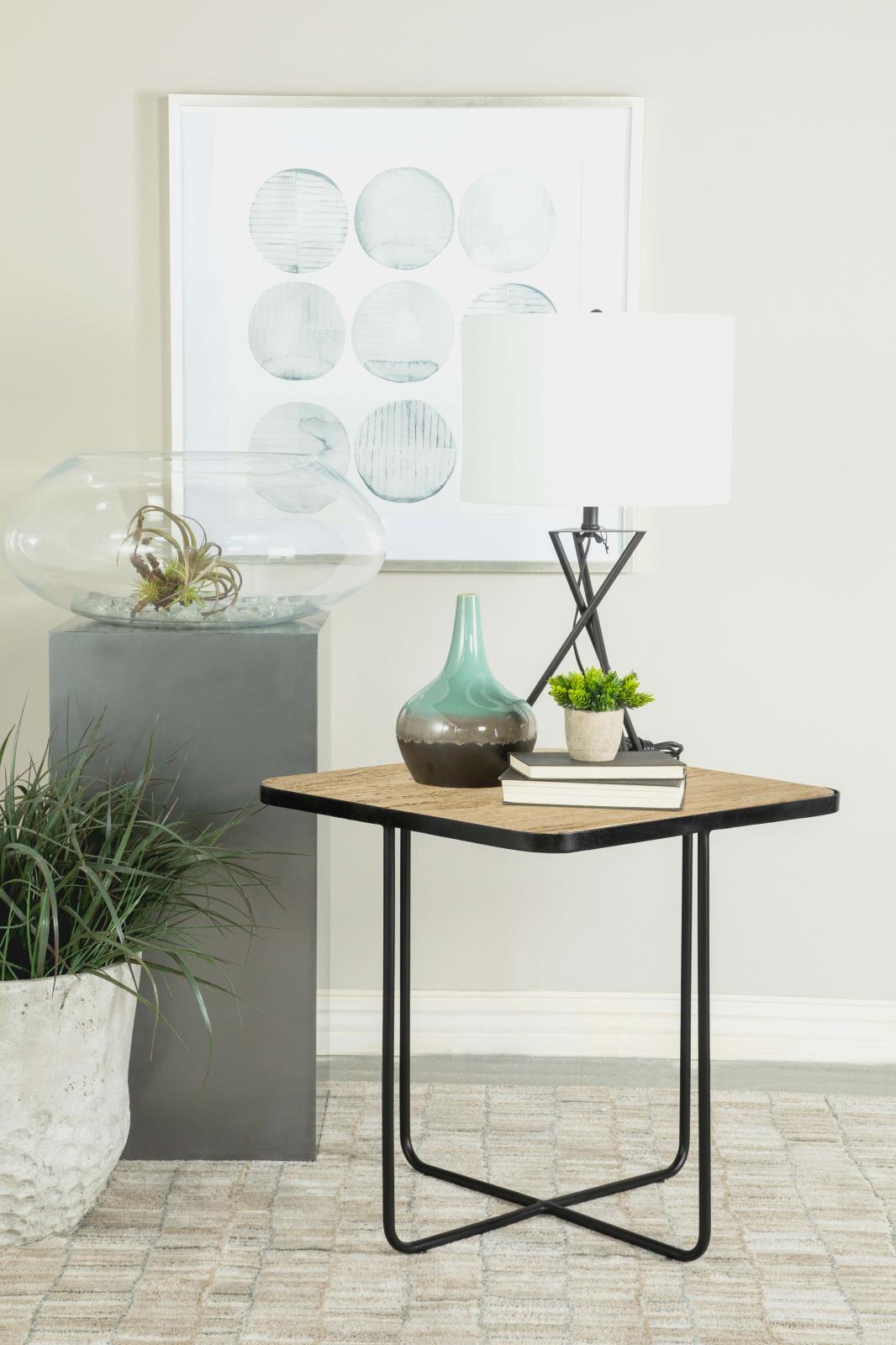 Elyna Travertine/Black Square Accent Table - 935855 - Luna Furniture - Dallas Store
