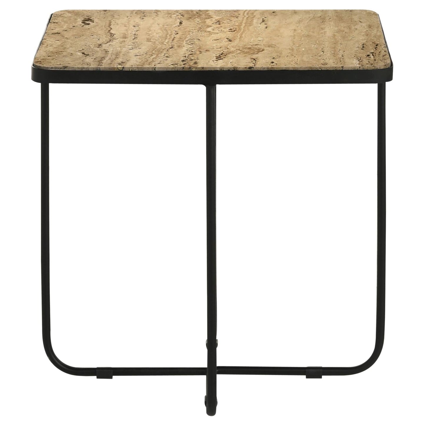 Elyna Travertine/Black Square Accent Table - 935855 - Luna Furniture - Dallas Store