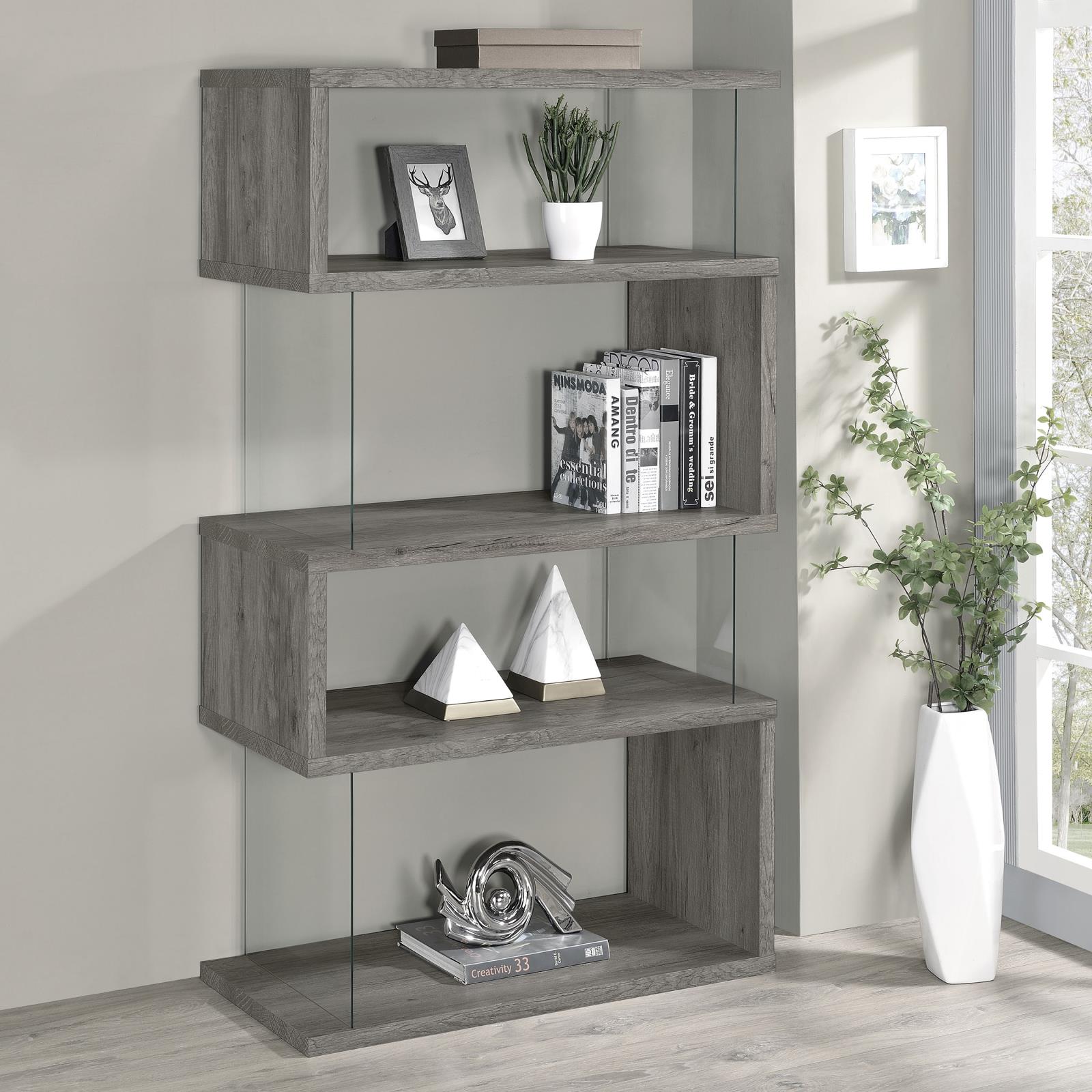 Emelle 4-Shelf Bookcase with Glass Panels - 802340 - Luna Furniture - Dallas Store