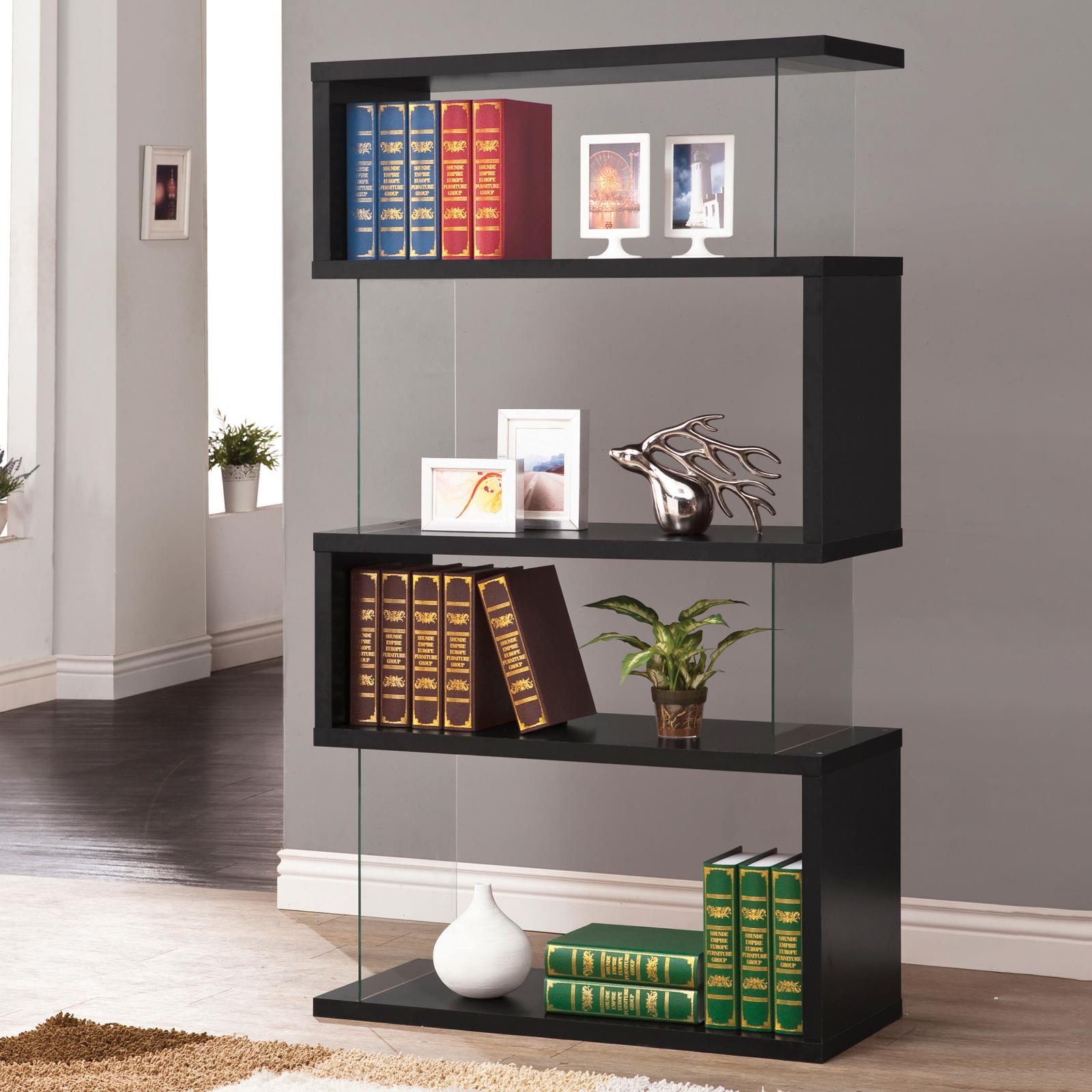 Emelle Black/Clear 4-Tier Bookcase - 800340 - Luna Furniture - Dallas Store