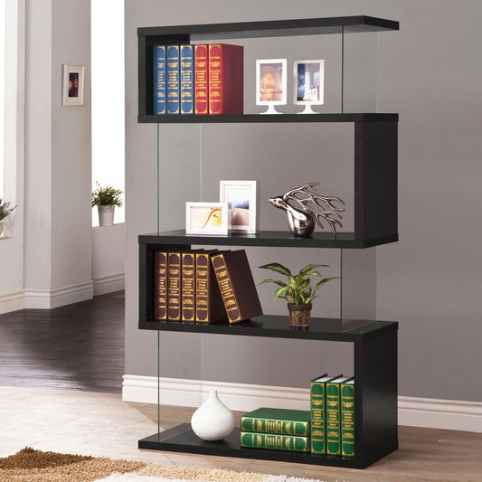 Emelle Black/Clear 4-Tier Bookcase - 800340 - Luna Furniture - Dallas Store