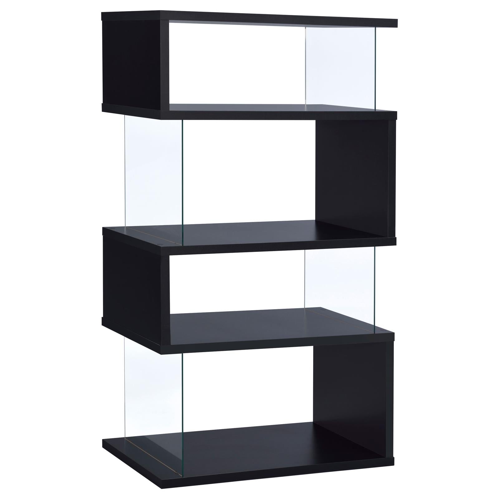 Emelle Black/Clear 4-Tier Bookcase - 800340 - Luna Furniture - Dallas Store