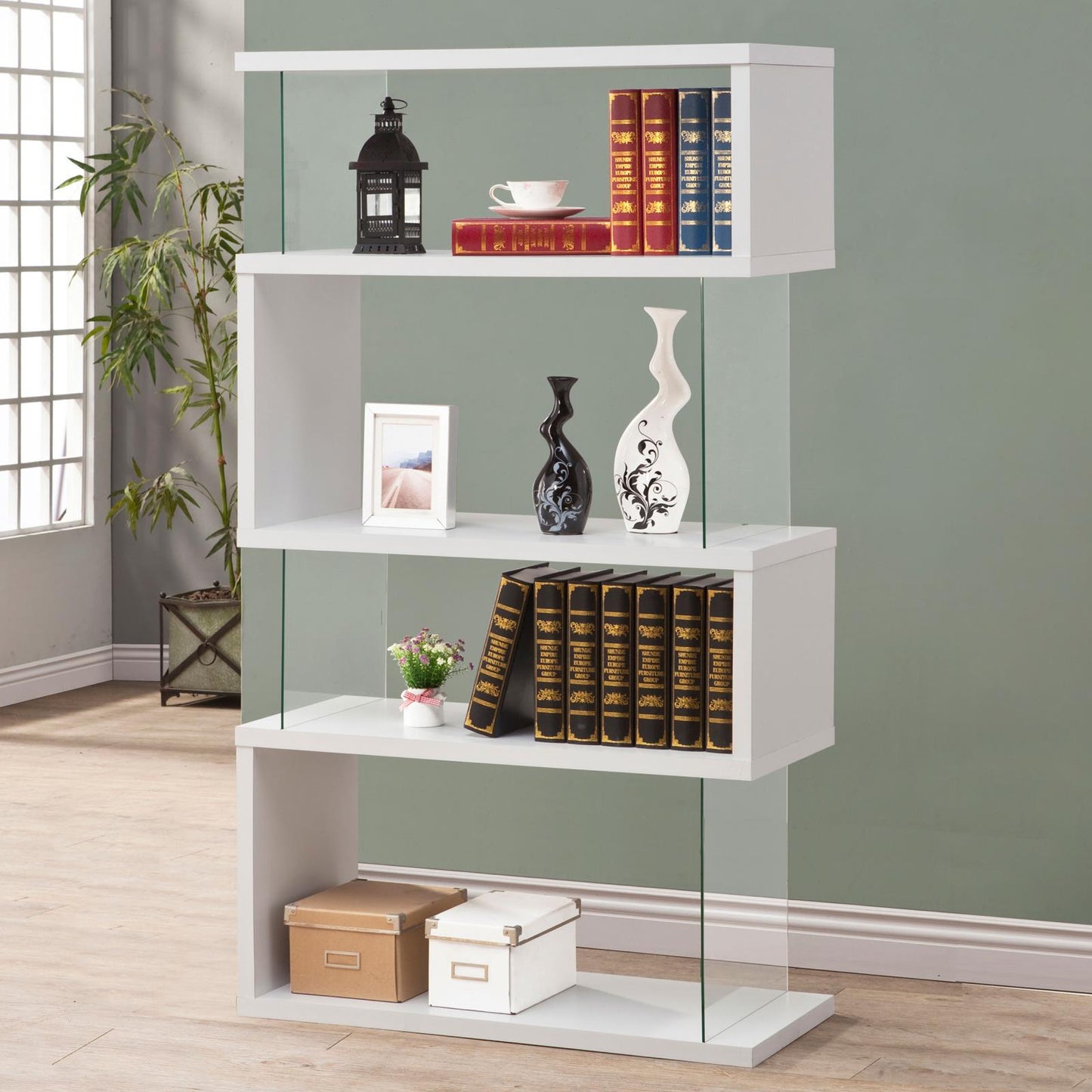 Emelle White/Clear 4-Tier Bookcase - 800300 - Luna Furniture - Dallas Store