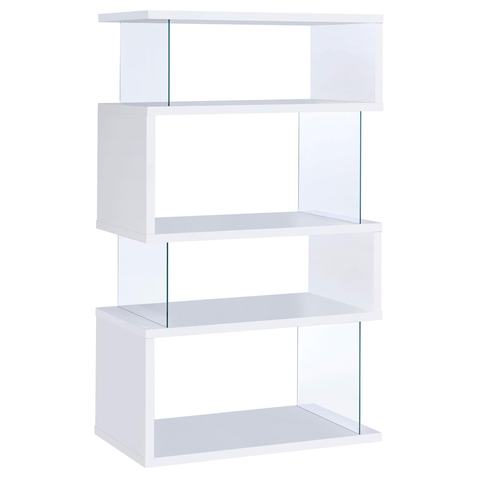 Emelle White/Clear 4-Tier Bookcase - 800300 - Luna Furniture - Dallas Store